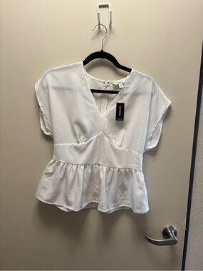 Express White V-Neck Peplum Top